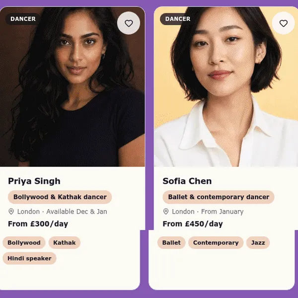 Atlas featured freelancer cards showing category, location, availability and day rate